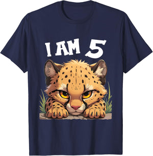 5 Years old 5 birthday Cheetahs Boy Girl Cheetah T-Shirt - T-Shirt | Navy