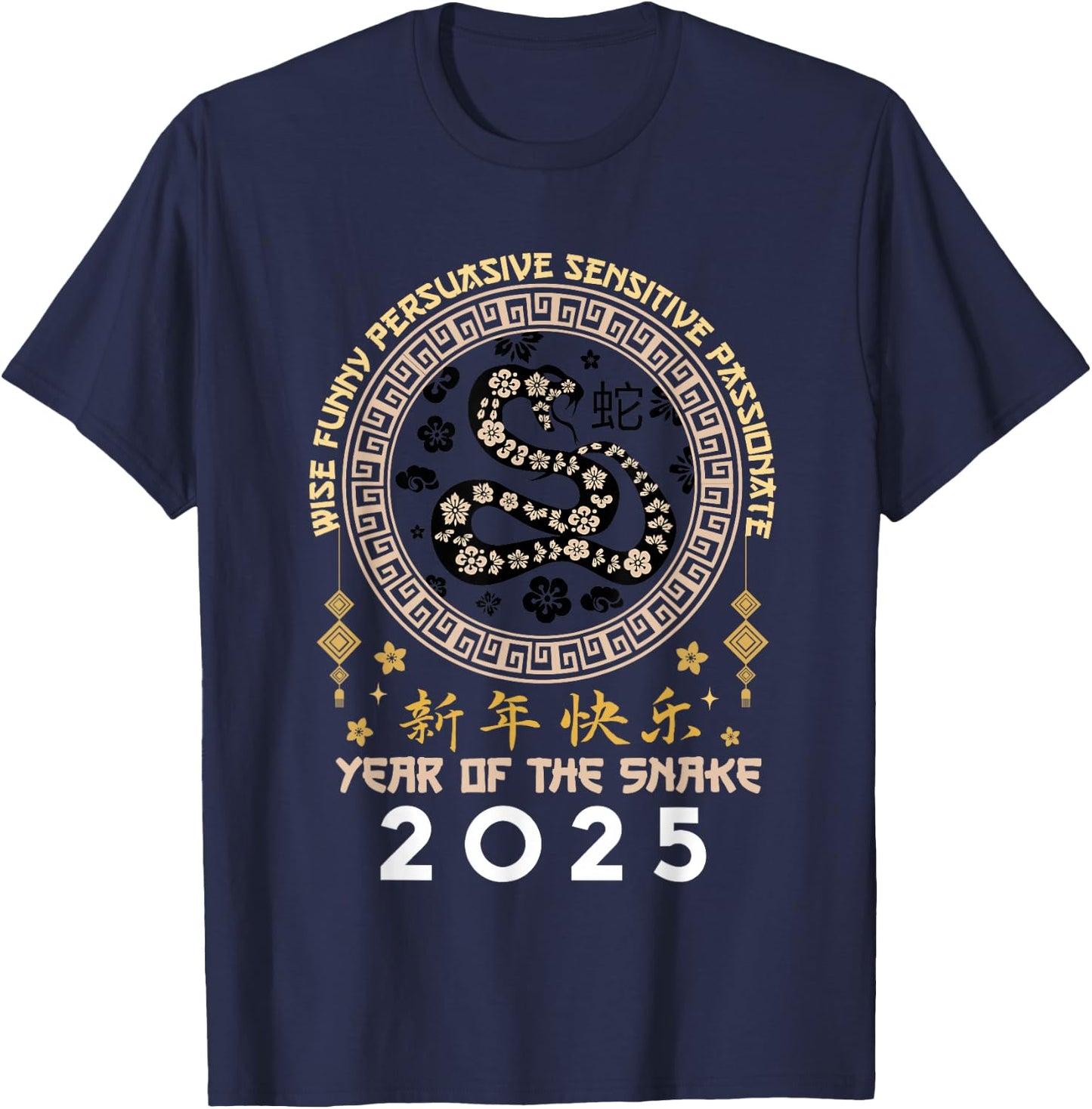 Happy Lunar Chinese New Year Of The Snake 2025 Zodiac T-Shirt - T-Shirt | Navy