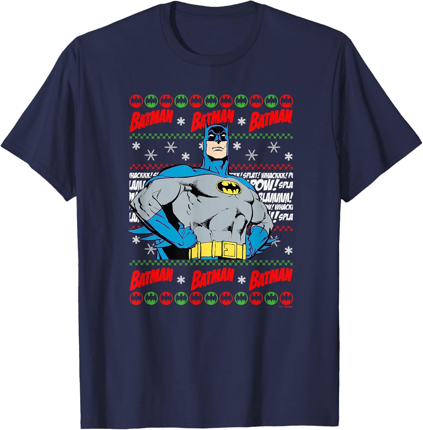 DC Comics Batman Christmas Classic Batman Ugly Sweater T-Shirt - T-Shirt | Navy