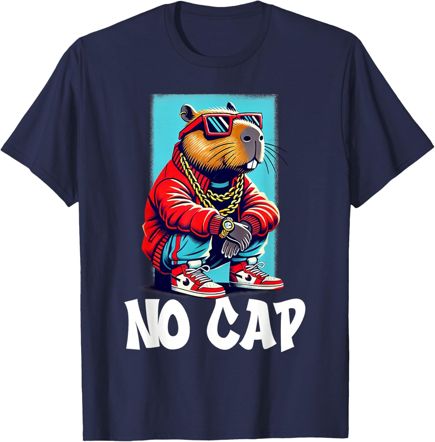 No Cap Capybara Meme Funny Zoomer Hip Hop Humor T-Shirt - T-Shirt | Navy