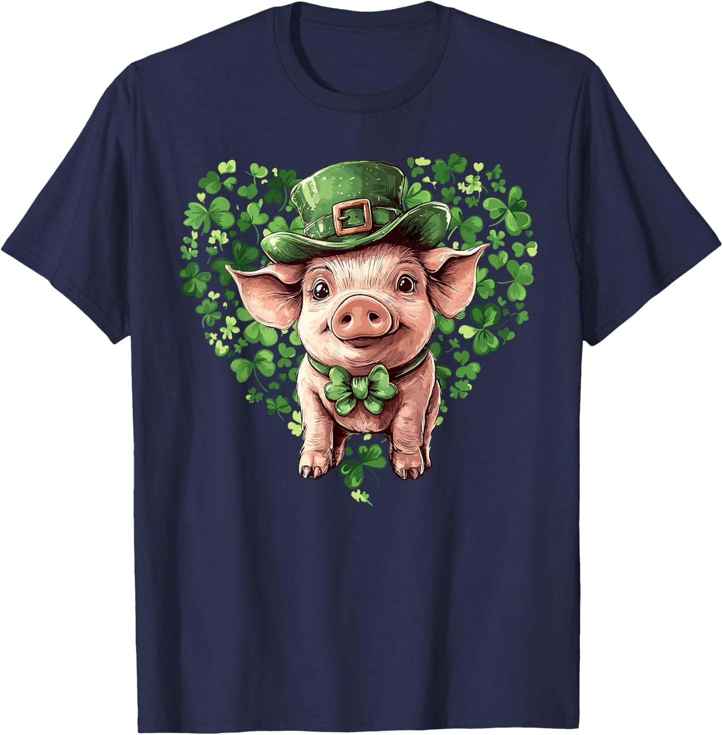 Funny St. Patrick’s Day Pig Lucky Shamrock Irish Farm T-Shirt - T-Shirt | Navy