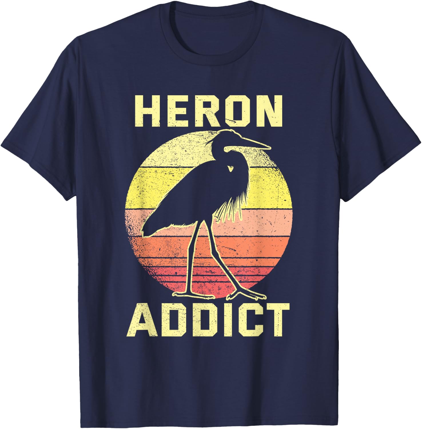 Retro Birding Heron Addict Blue Heron T-Shirt - T-Shirt | Navy