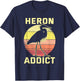 Retro Birding Heron Addict Blue Heron T-Shirt - T-Shirt | Navy