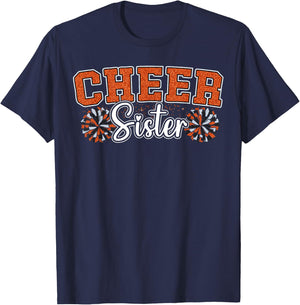 Cheer Sister My Favorite Cheerleader Calls Me Sisters Orange T-Shirt - T-Shirt | Navy