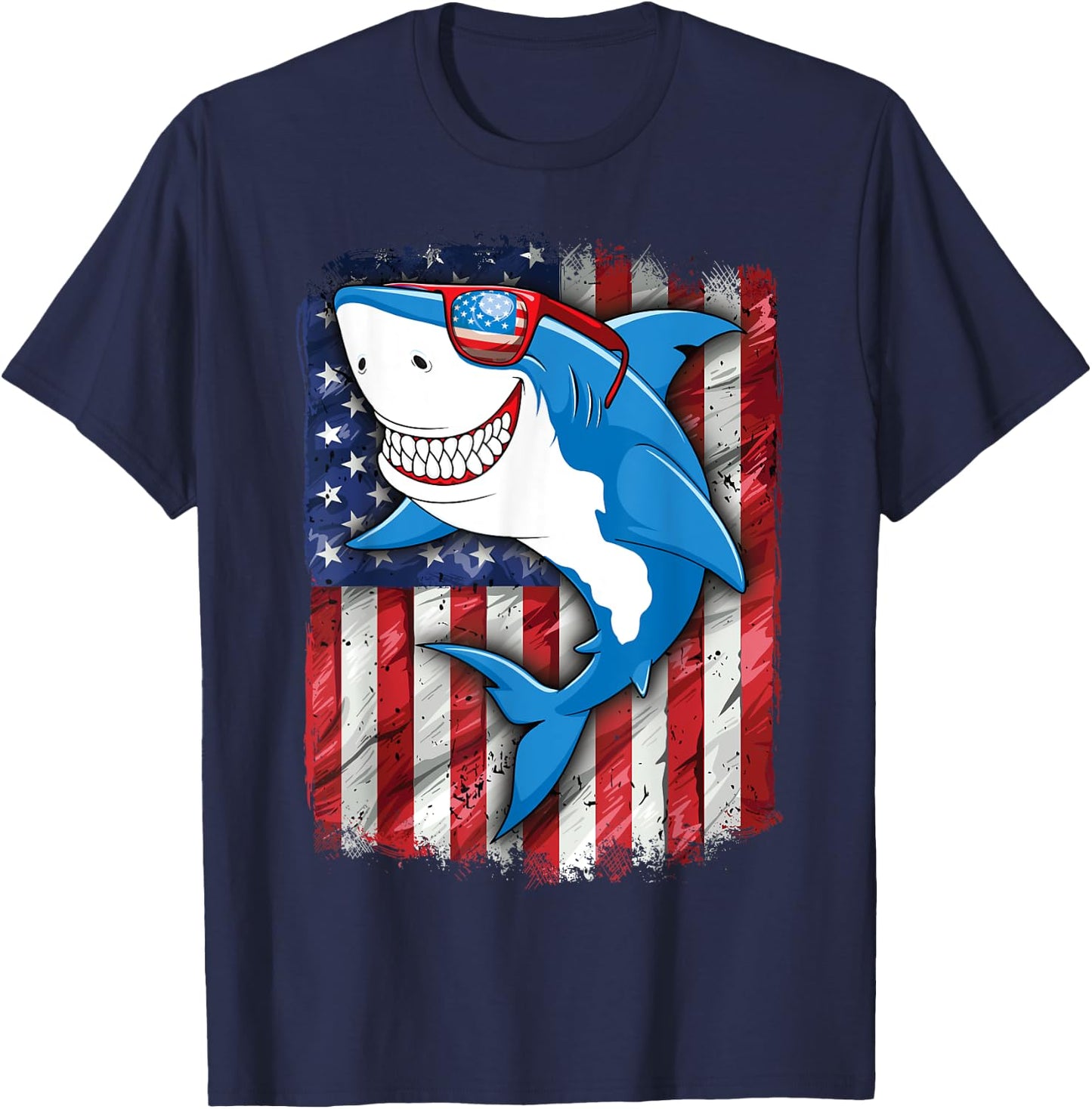 Shark 4th of July Shirt Boys Men Jawsome American Flag T-Shirt - T-Shirt | Navy
