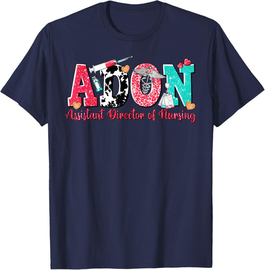 Leopard ADON Nurse Assistant Director of Nursing Western T-Shirt - T-Shirt | Navy