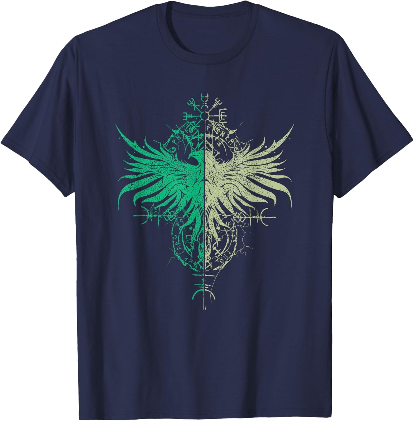 Viking Valhalla Krieger Normanne Runenkreis Gtter Walhalla Raven Odin's Runes Nordic Compass Viking T-Shirt - T-Shirt | Navy