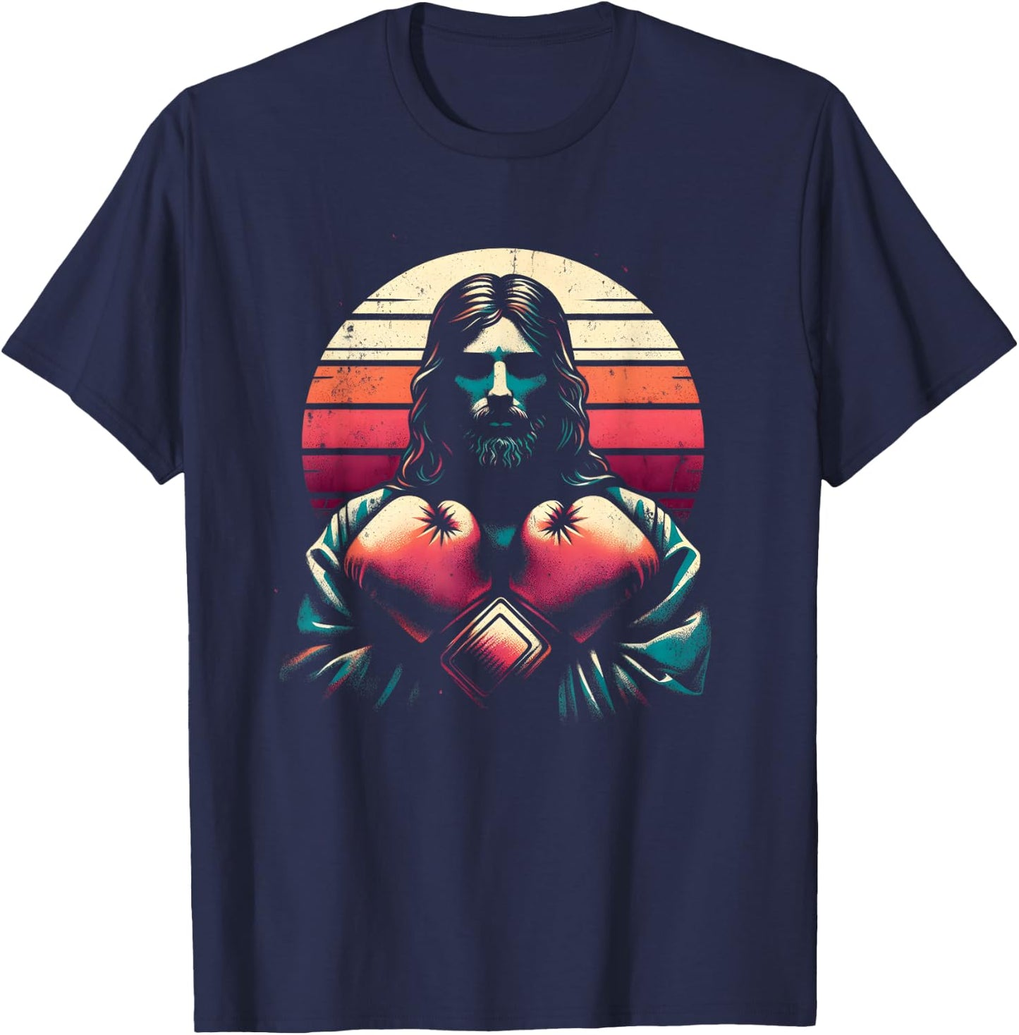 Jesus With Boxing Gloves - Funny Christian Religious Boxer T-Shirt - T-Shirt | Navy