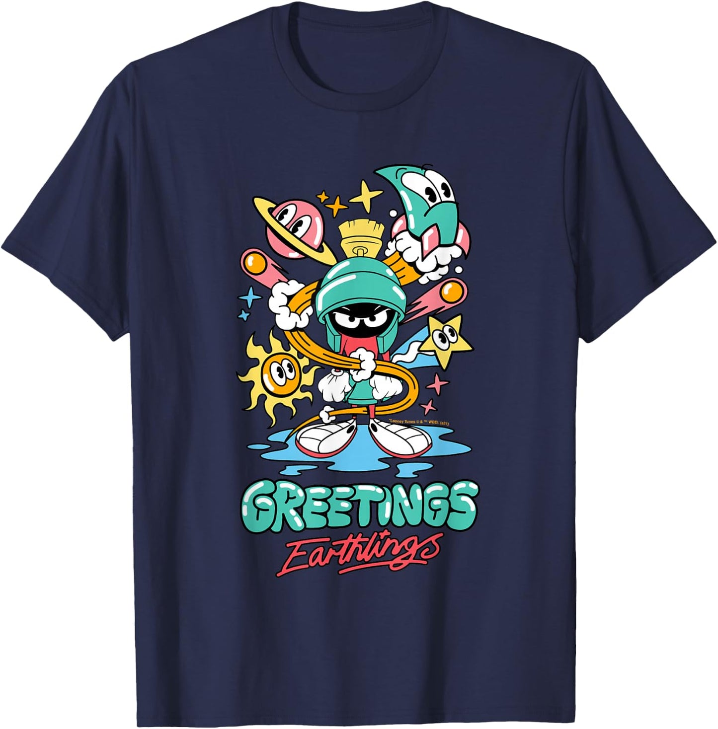 Marvin The Martian Greetings Earthlings Small T-Shirt - T-Shirt | Navy