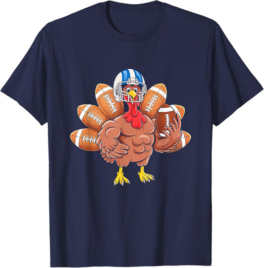 Turkey Football Thanksgiving Sport Turkey Day Football T-Shirt - T-Shirt | Navy