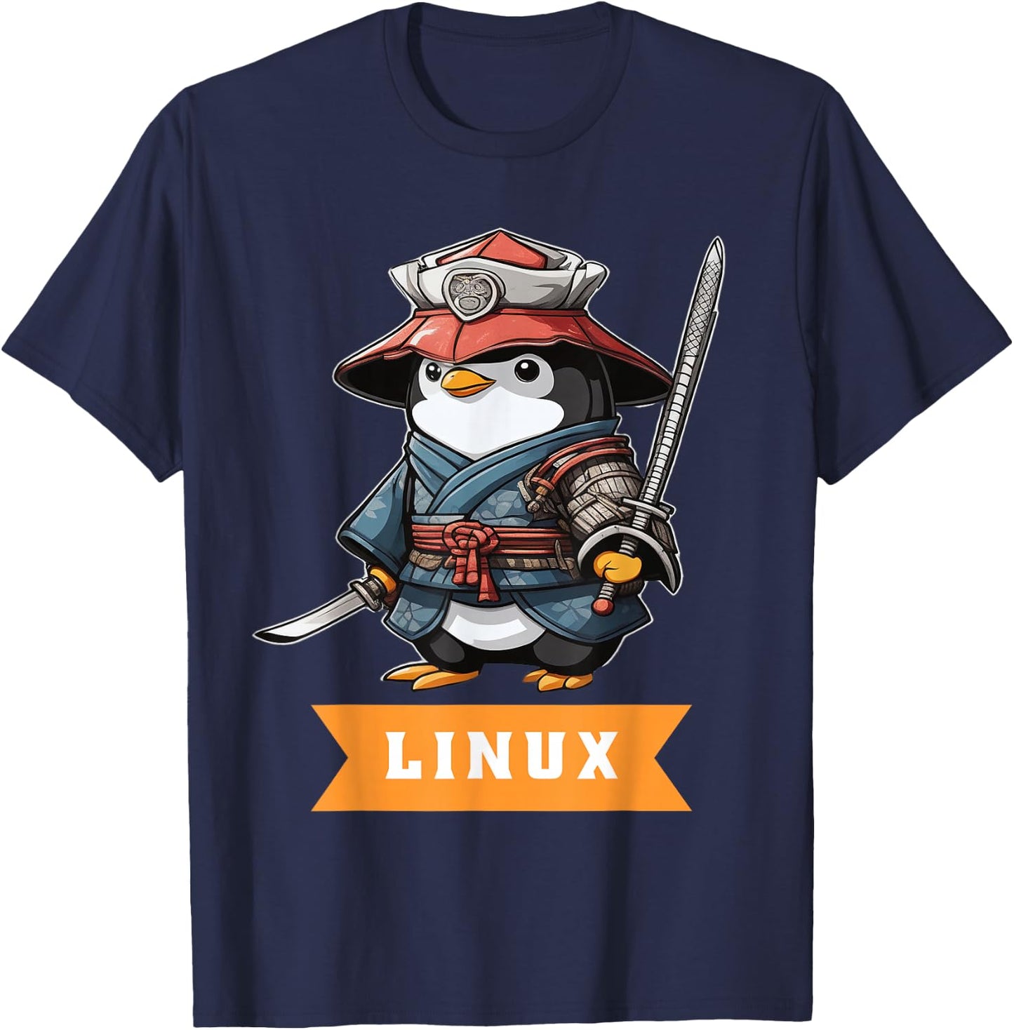 Linux Samurai Programming Penguin Nerd IT Warrior T-Shirt - T-Shirt | Navy