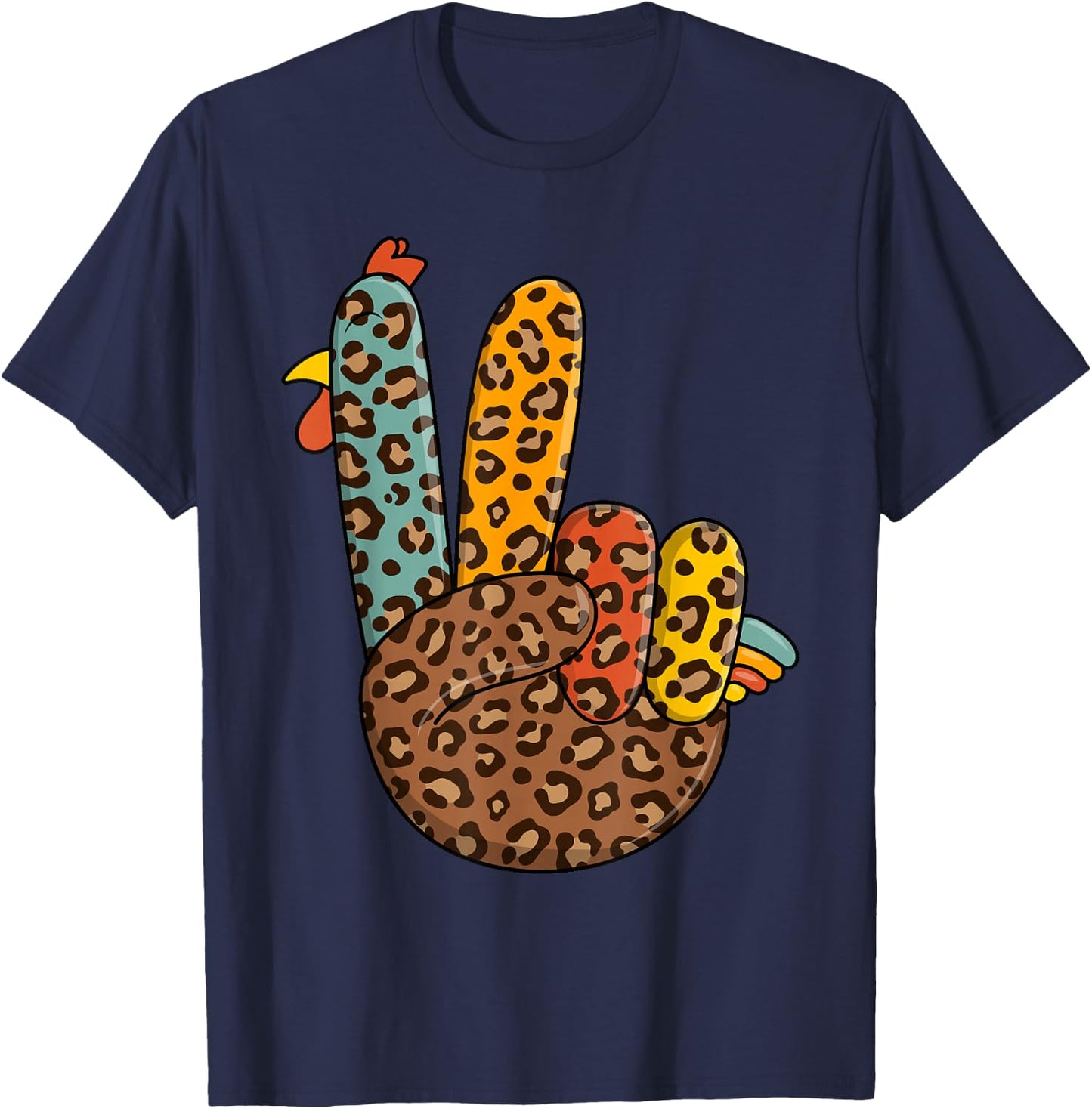 Peace Sign Turkey Hand Cool Thanksgiving Hippie Men Women T-Shirt - T-Shirt | Navy