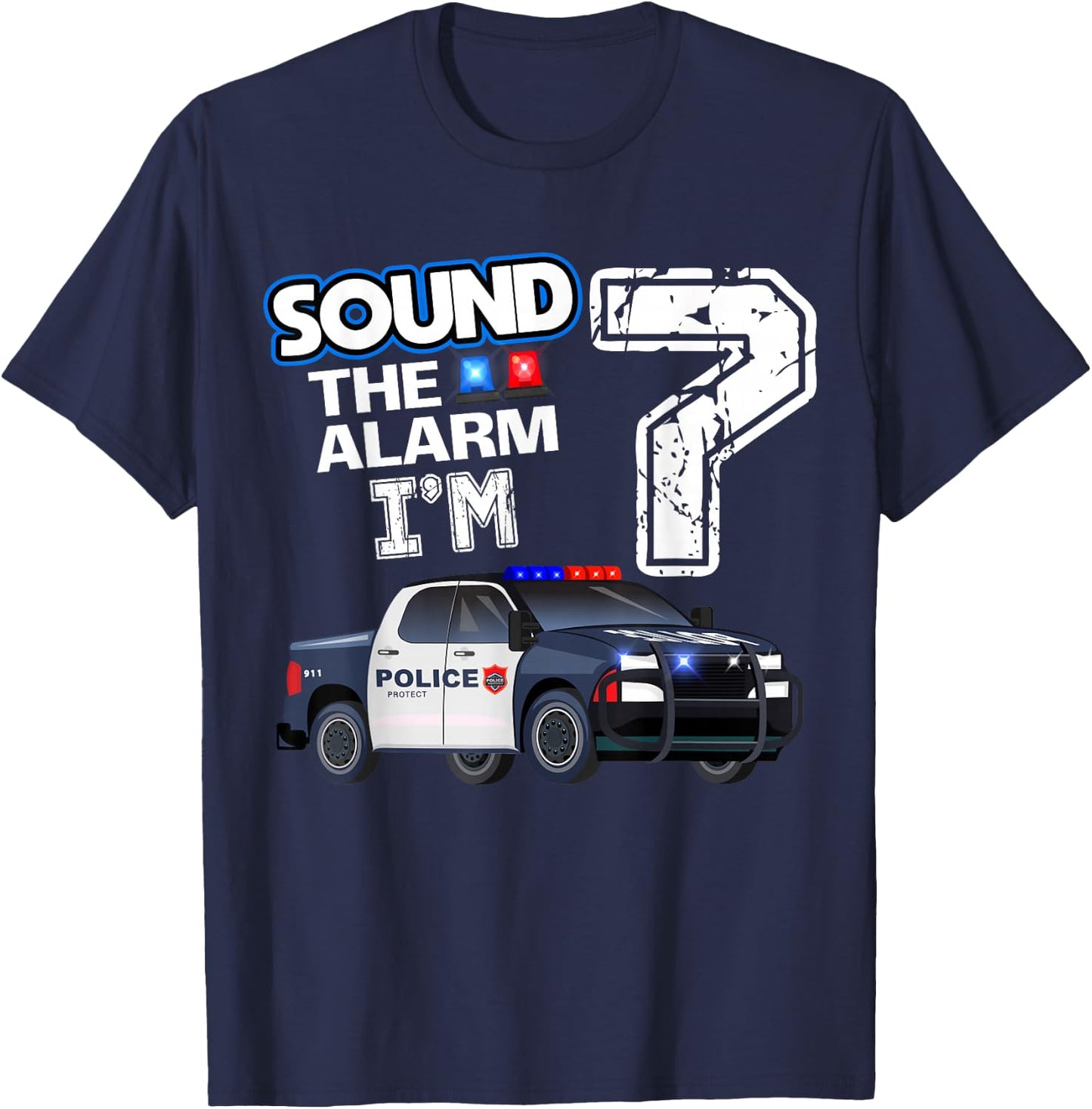 7th B-Day Police Car Policeman Officer Birthday 7 Year Old T-Shirt - T-Shirt | Navy