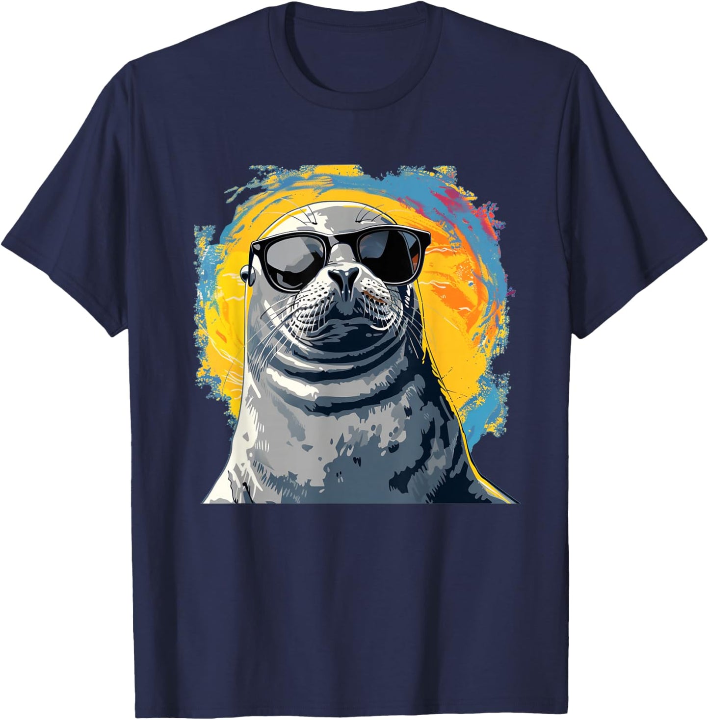 Seal face with glasses for funny sea animals lovers T-Shirt - T-Shirt | Navy