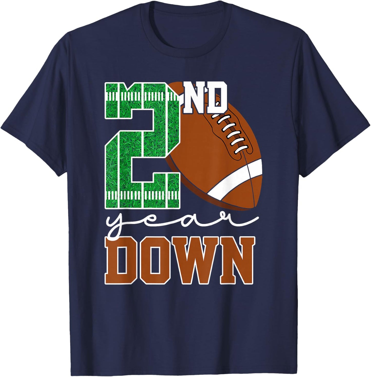 2nd Year Down Football Lover Second Birthday Boy Party T-Shirt - T-Shirt | Navy