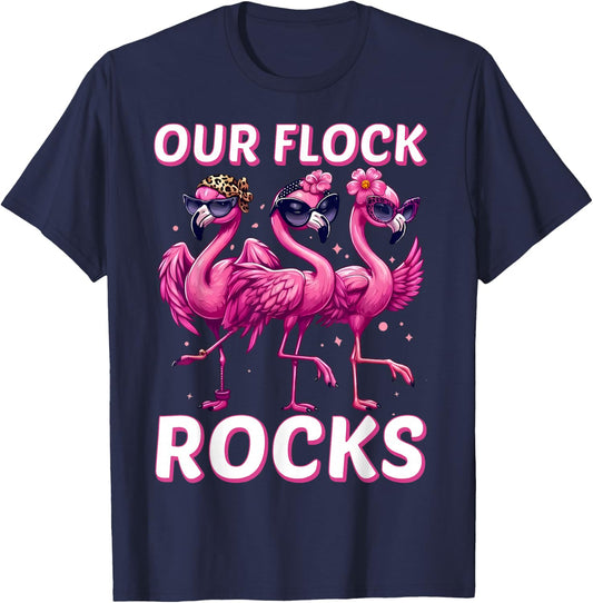 Our Flock Rocks Flamingo Summer Vacation Girls Trip 2026 T-Shirt - T-Shirt | Navy