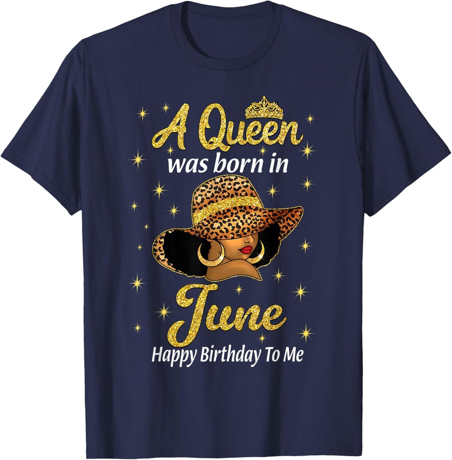 A Queen Was Born In June Leopard Hat Black Women T-Shirt - T-Shirt | Navy