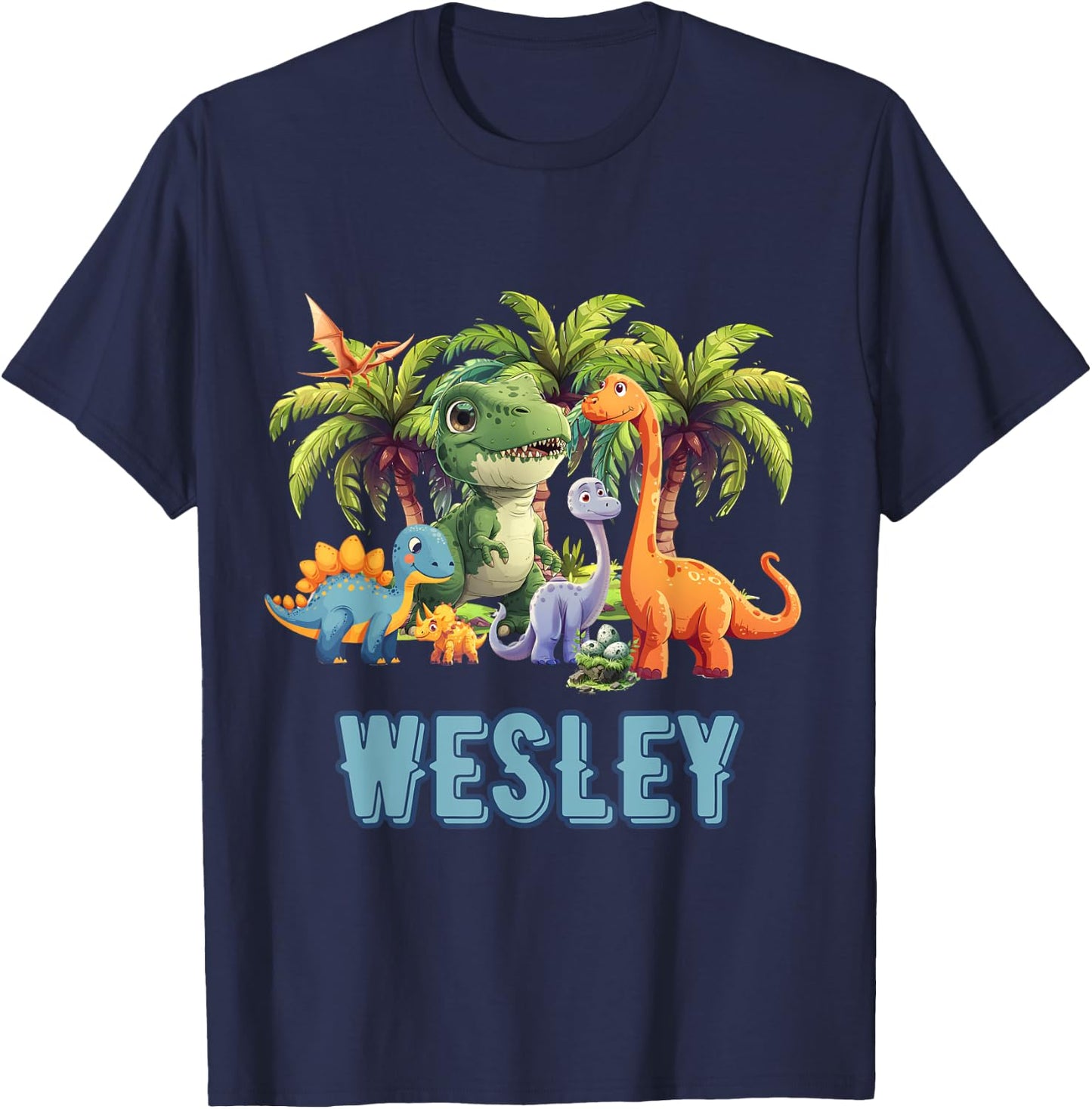 WESLEY Dinosaur Personalized Custom First Name Toddler Boy T-Shirt - T-Shirt | Navy