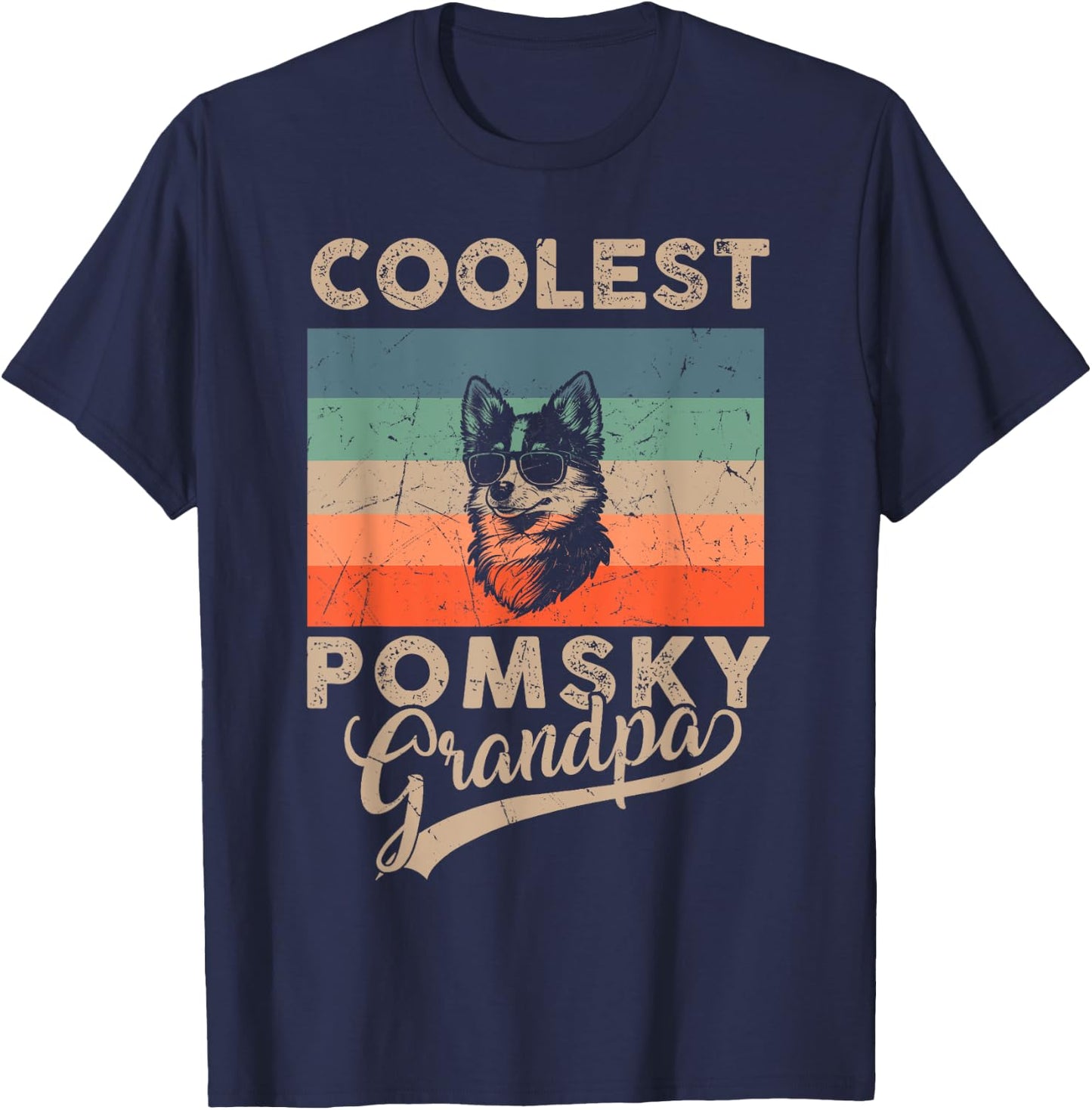 Coolest Pomsky Grandpa Gifts Funny Dog Grandpa Retro T-Shirt - T-Shirt | Navy