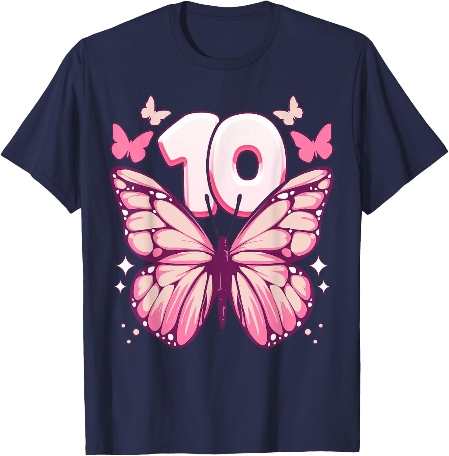 Geburtstag Mädchen 10 Jahre, Schmetterlinge und Nummer 10 T-Shirt - T-Shirt | Navy