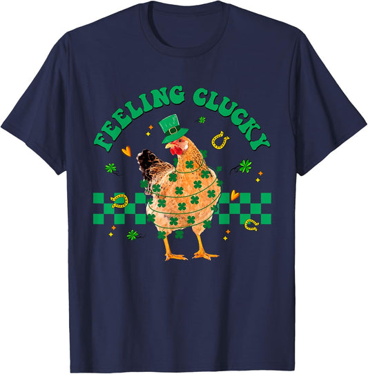 Chicken Feeling Clucky St Patrick Day Shamrock Farmer Animal T-Shirt - T-Shirt | Navy