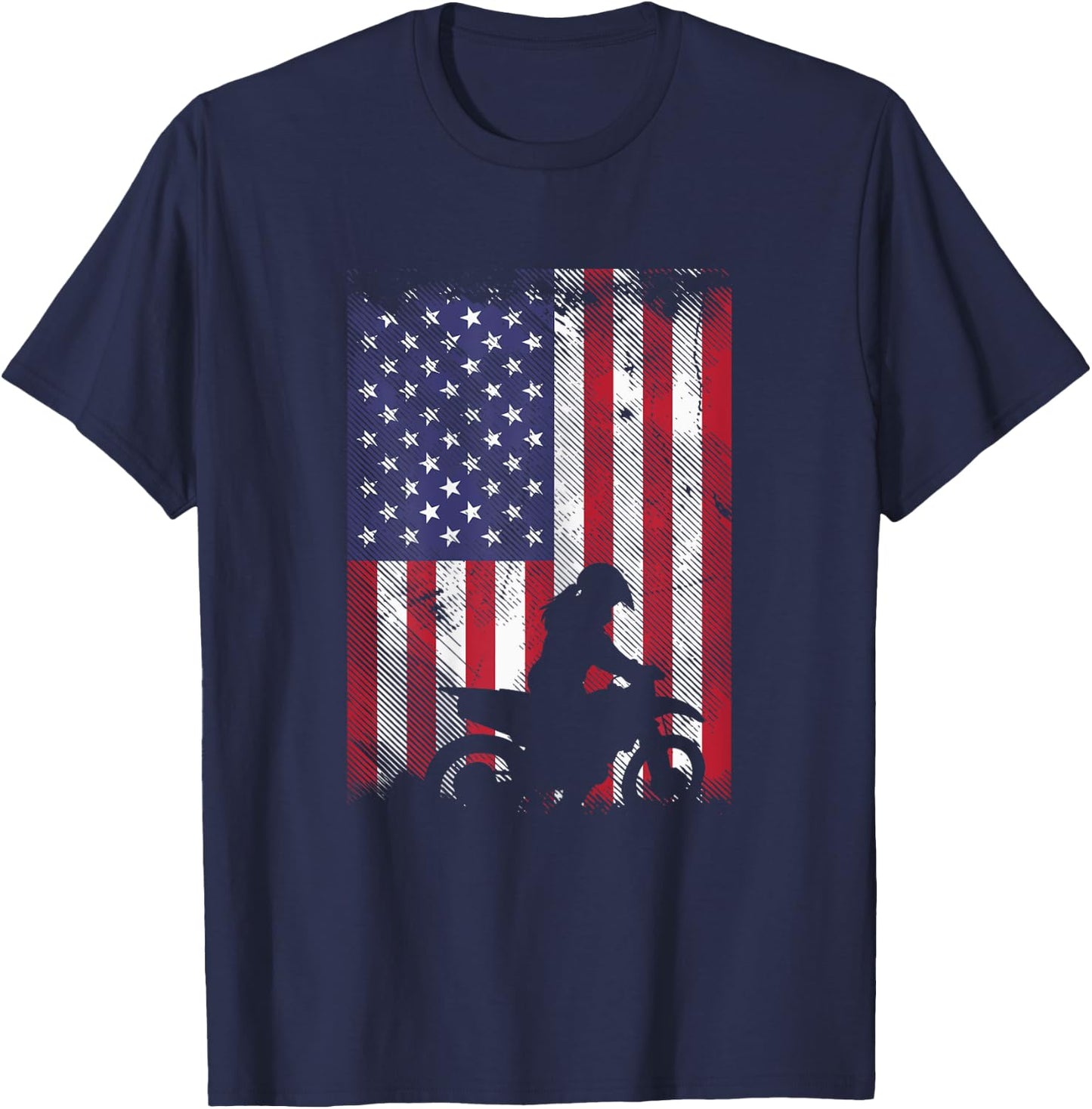 American Flag Dirt Bike Girl Vintage Motocross Racing Gift T-Shirt - T-Shirt | Navy