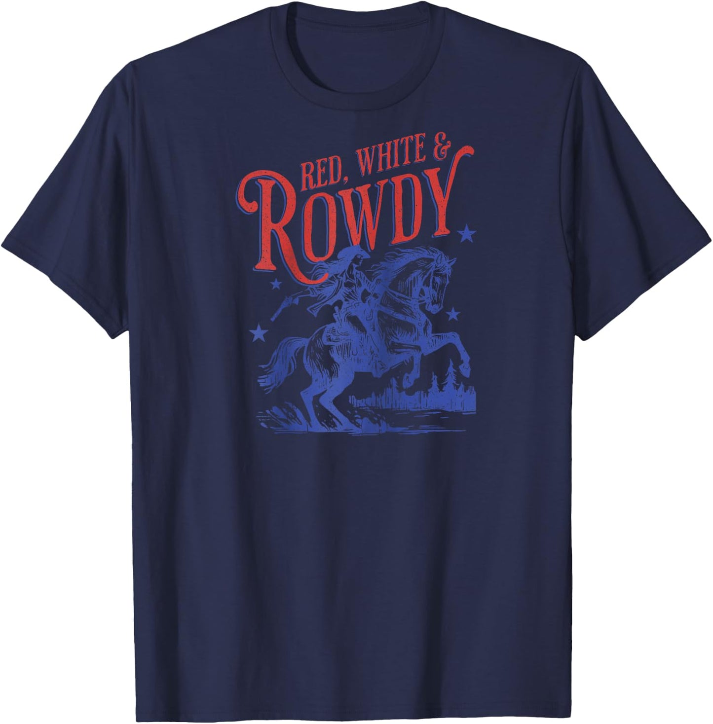 Retro Funny Red White and Rowdy Patriotic Cowgirl Rodeo Raglan Baseball T-Shirt - T-Shirt | Navy