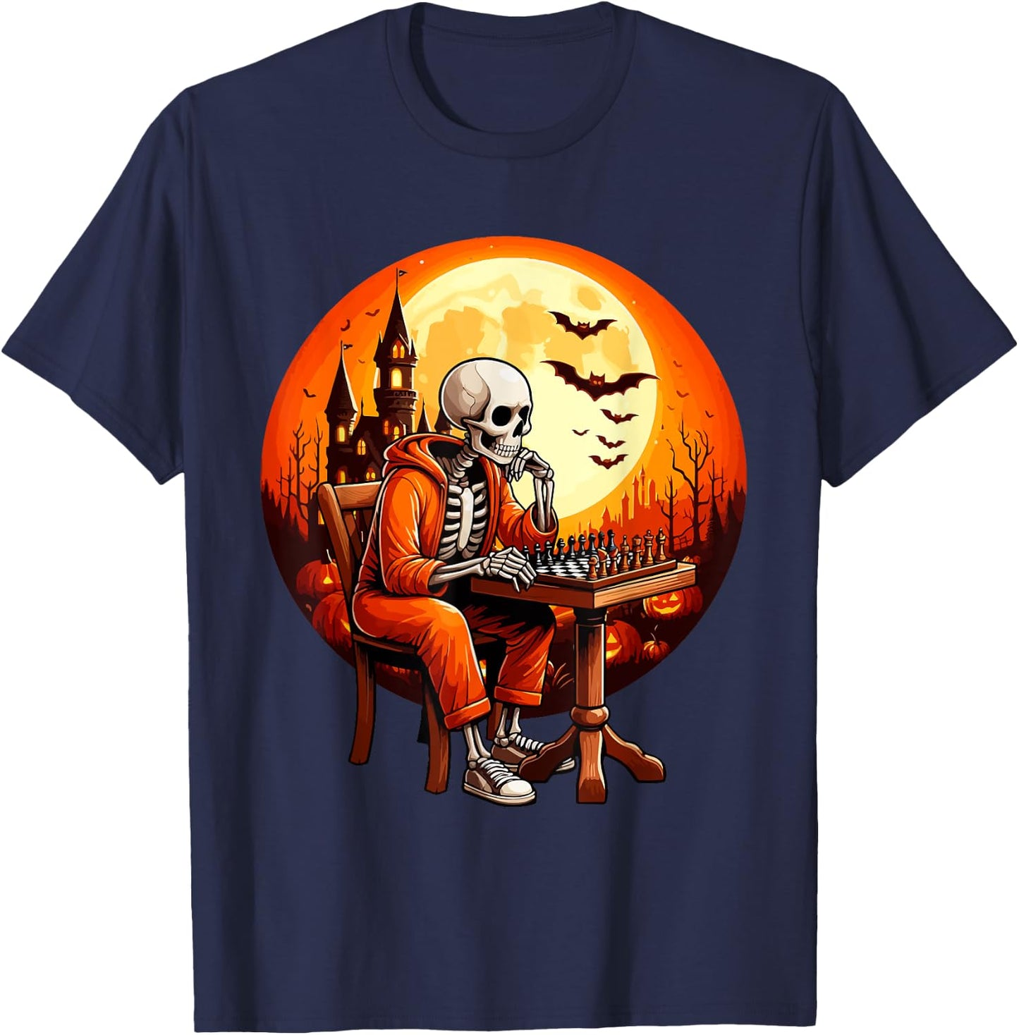 Skeleton Halloween Costume Chess Player Sport Lover Kids T-Shirt - T-Shirt | Navy