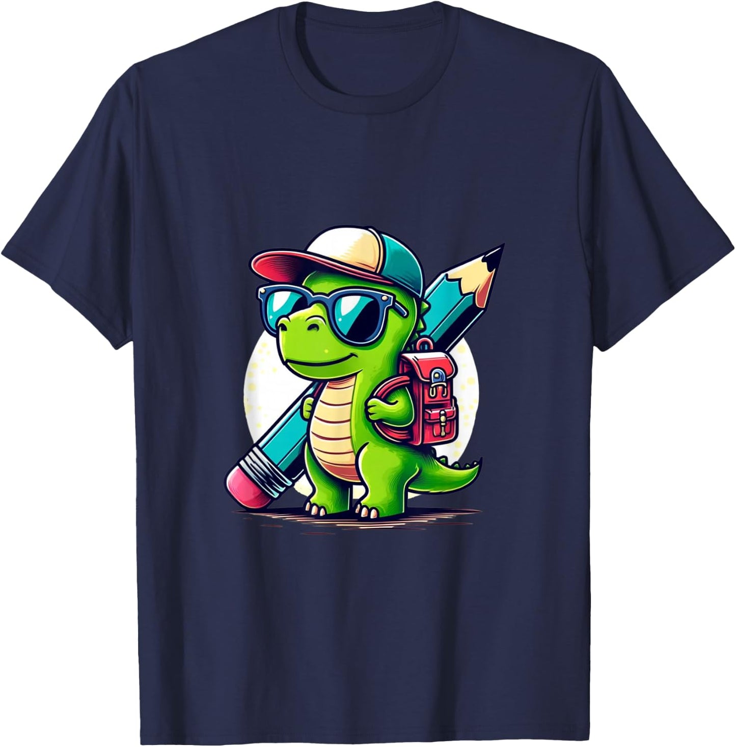 Dinosaur School Pen Dino Cartoon Back to School T-Shirt - T-Shirt | Navy