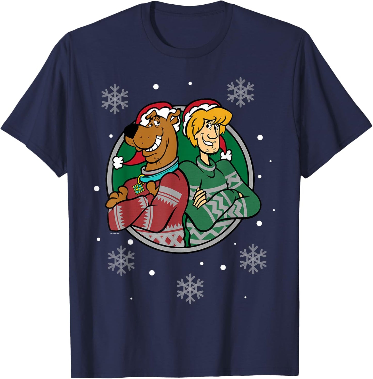 Christmas Scooby Doo Shaggy Arms Crossed Snowing T-Shirt - T-Shirt | Navy