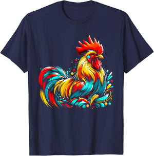 Chicken Colorful Farm Chicken , Small, Black T-Shirt - T-Shirt | Navy