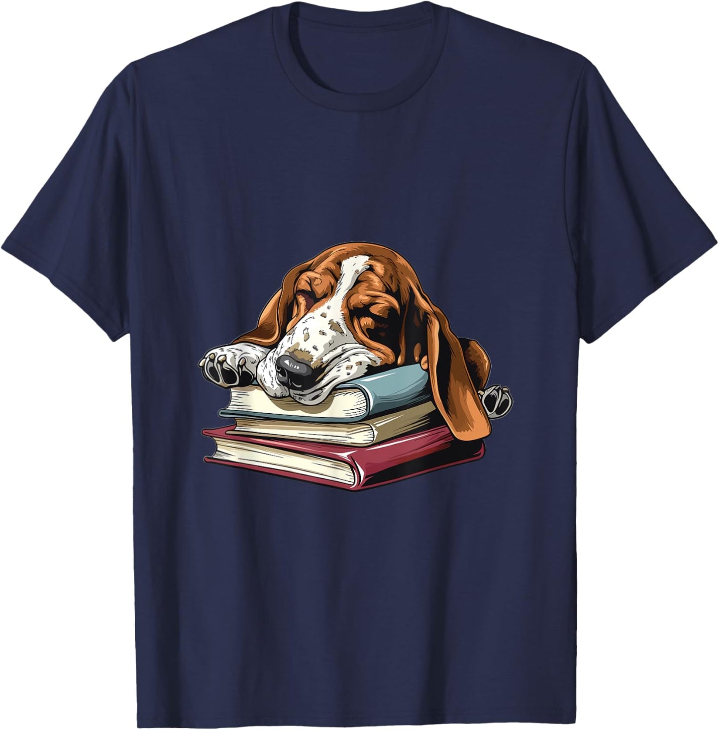 Basset Hound Books Dog Breed Graphic Men Women Girls Kids T-Shirt - T-Shirt | Navy