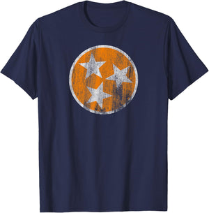 Orange Tennessee Flag Volunteer State Tri Stars Tennessee T-Shirt - T-Shirt | Navy