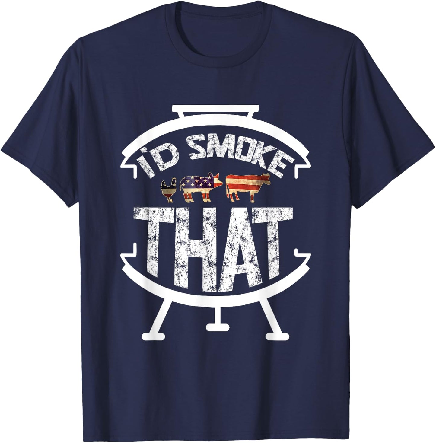 Funny BBQ I'd Smoke That! Meat Pitmaster Grill Gift USA Flag Men T-Shirt - T-Shirt | Navy