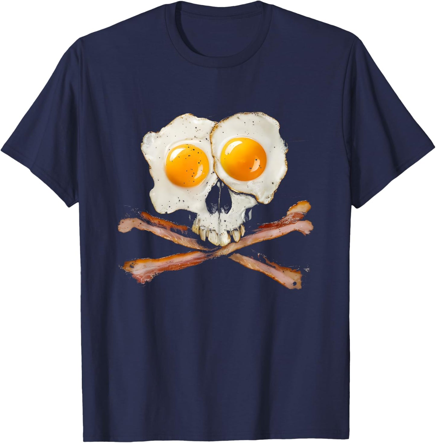 Bacon And Eggs Skull - Vintage Graphic Bacon Lover T-Shirt - T-Shirt | Navy