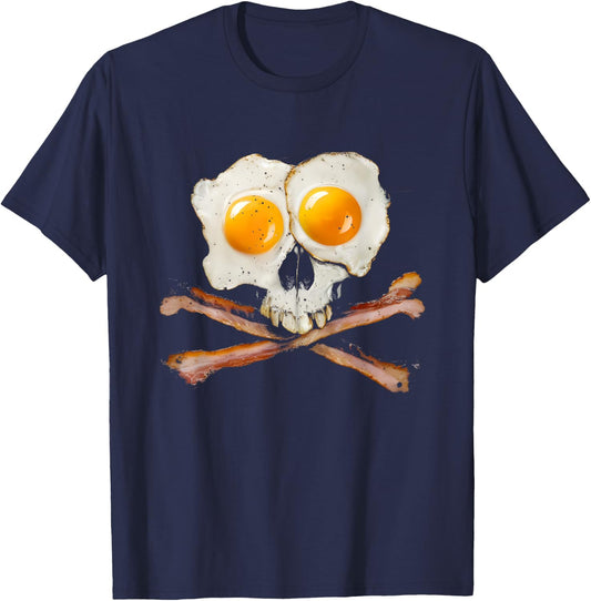 Bacon And Eggs Skull - Vintage Graphic Bacon Lover T-Shirt - T-Shirt | Navy
