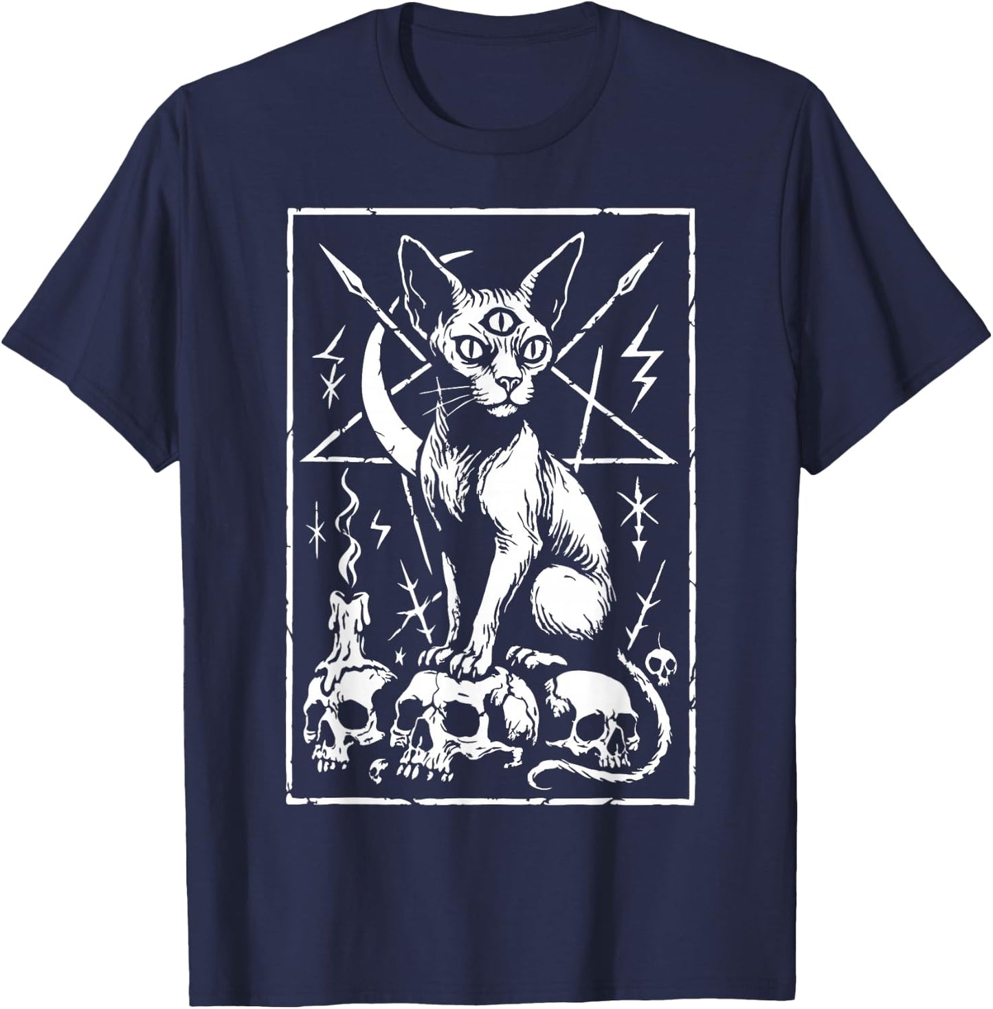 Death Metal Sphynx Cat Occult T-Shirt - T-Shirt | Navy