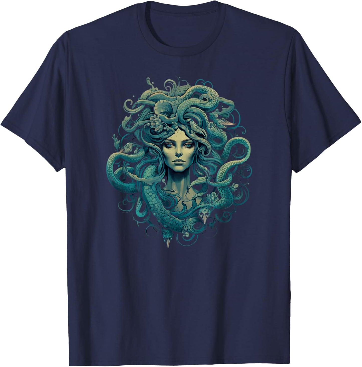 Medusa Greek Mythology Ancient Dark Retro Design Halloween T-Shirt - T-Shirt | Navy