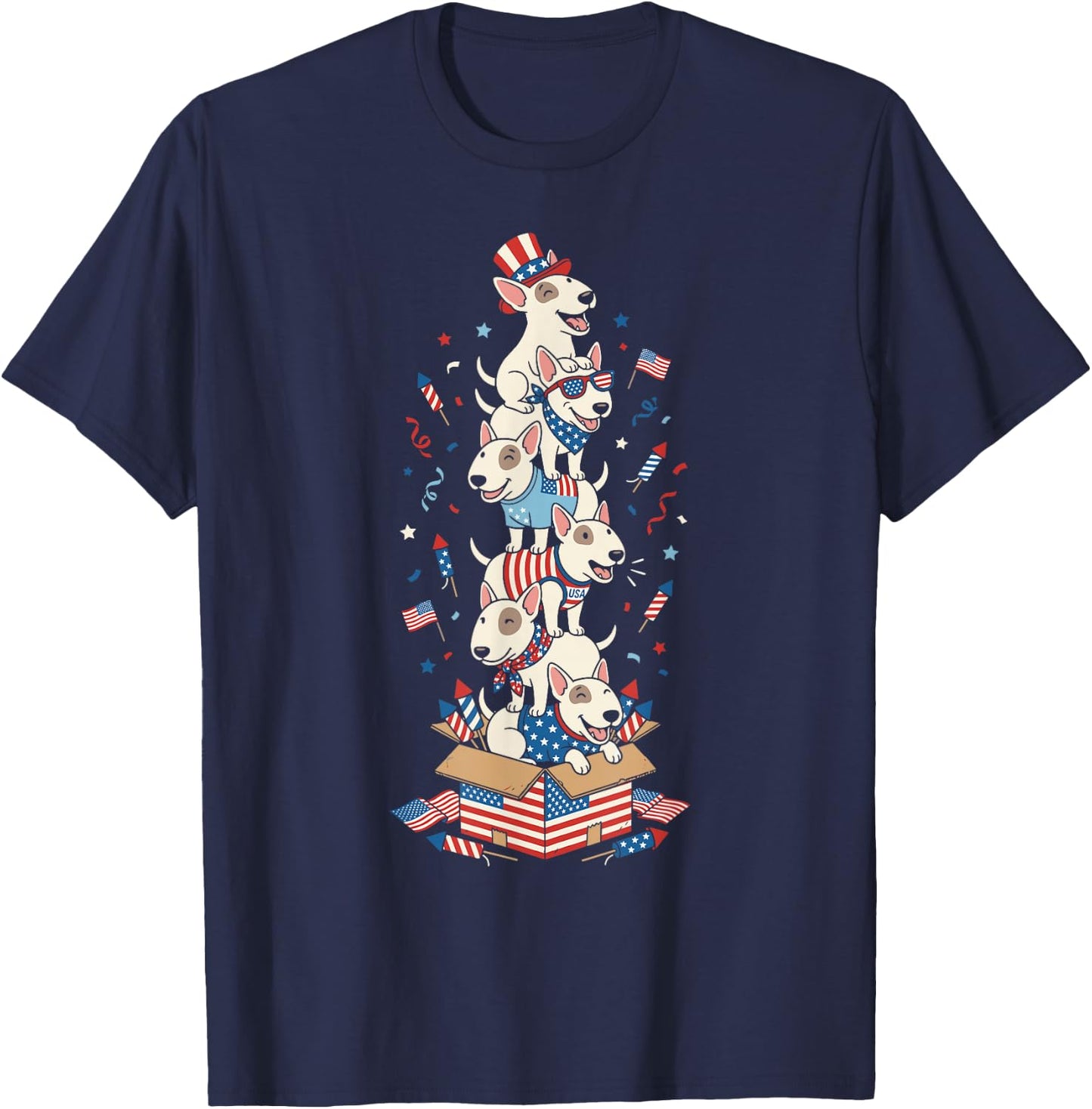 Bull Terrier American USA Flag Memorial Day 4th of July T-Shirt - T-Shirt | Navy