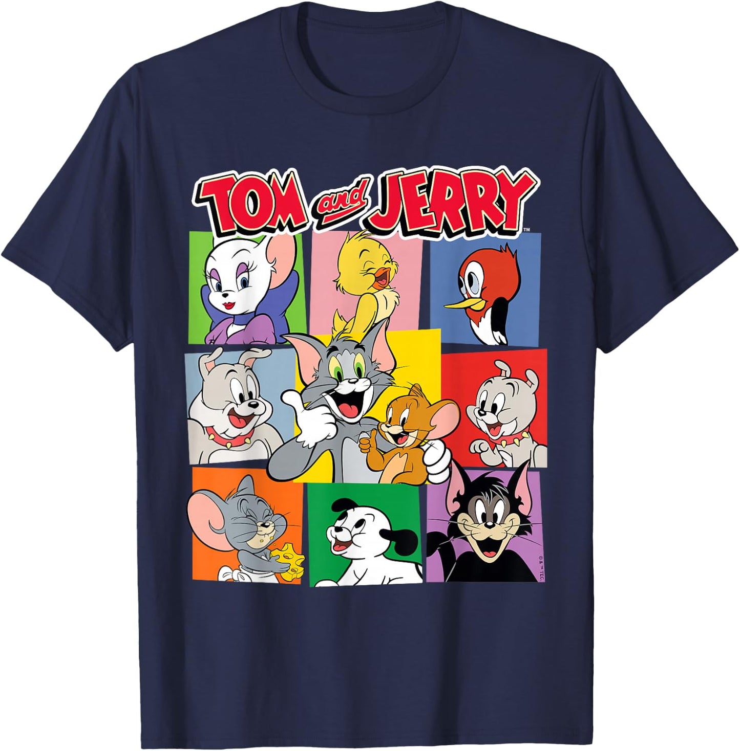 Tom and Jerry Character Squares T-Shirt - T-Shirt | Navy