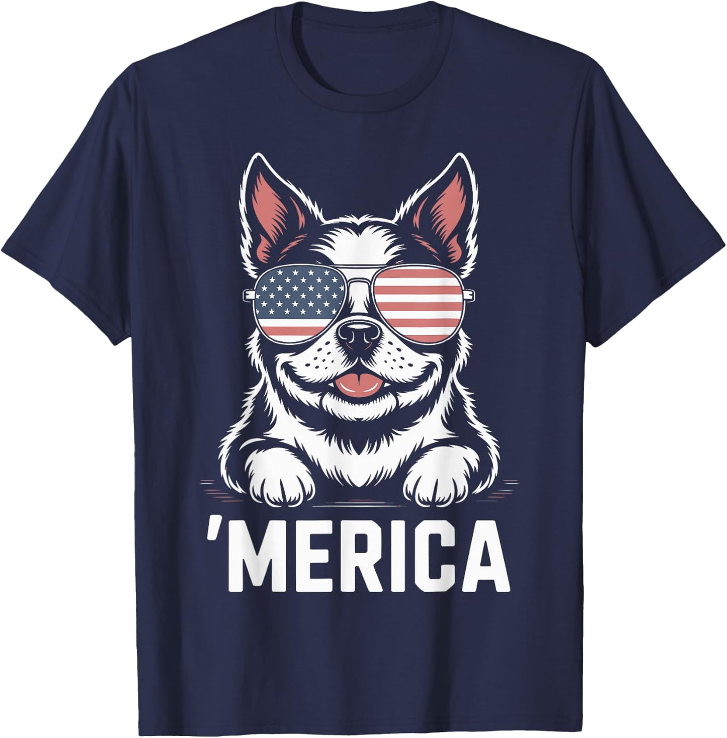 Boston Terrier 4th of July ‘Merica Patriotic T-Shirt - T-Shirt | Navy