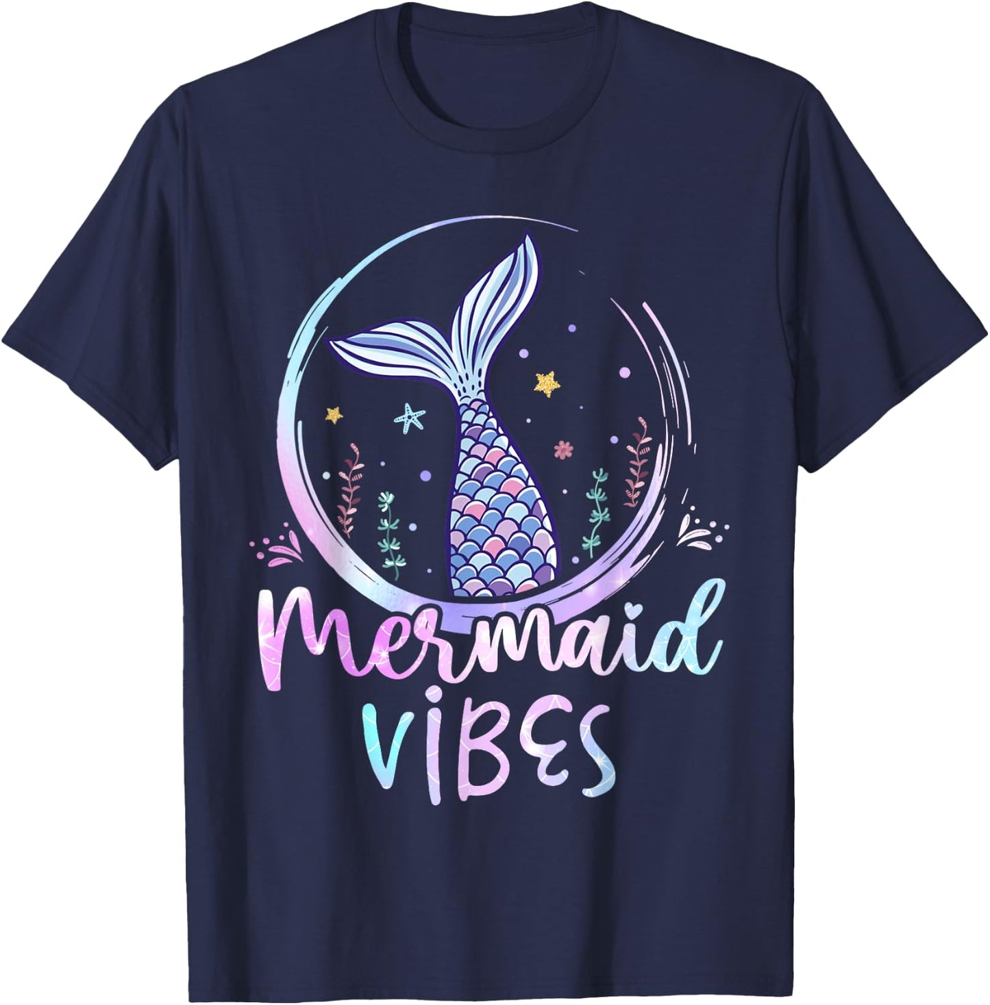 Mermaid Vibes Birthday Mermaid Girl Beach Mermaid Tail T-Shirt - T-Shirt | Navy
