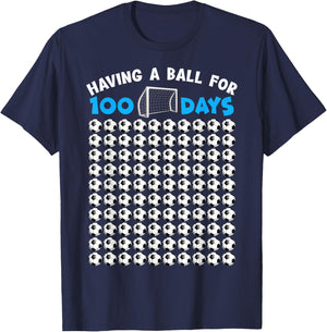 100 Days Of School Soccer 100th Day Of School For Boys Kids T-Shirt - T-Shirt | Navy
