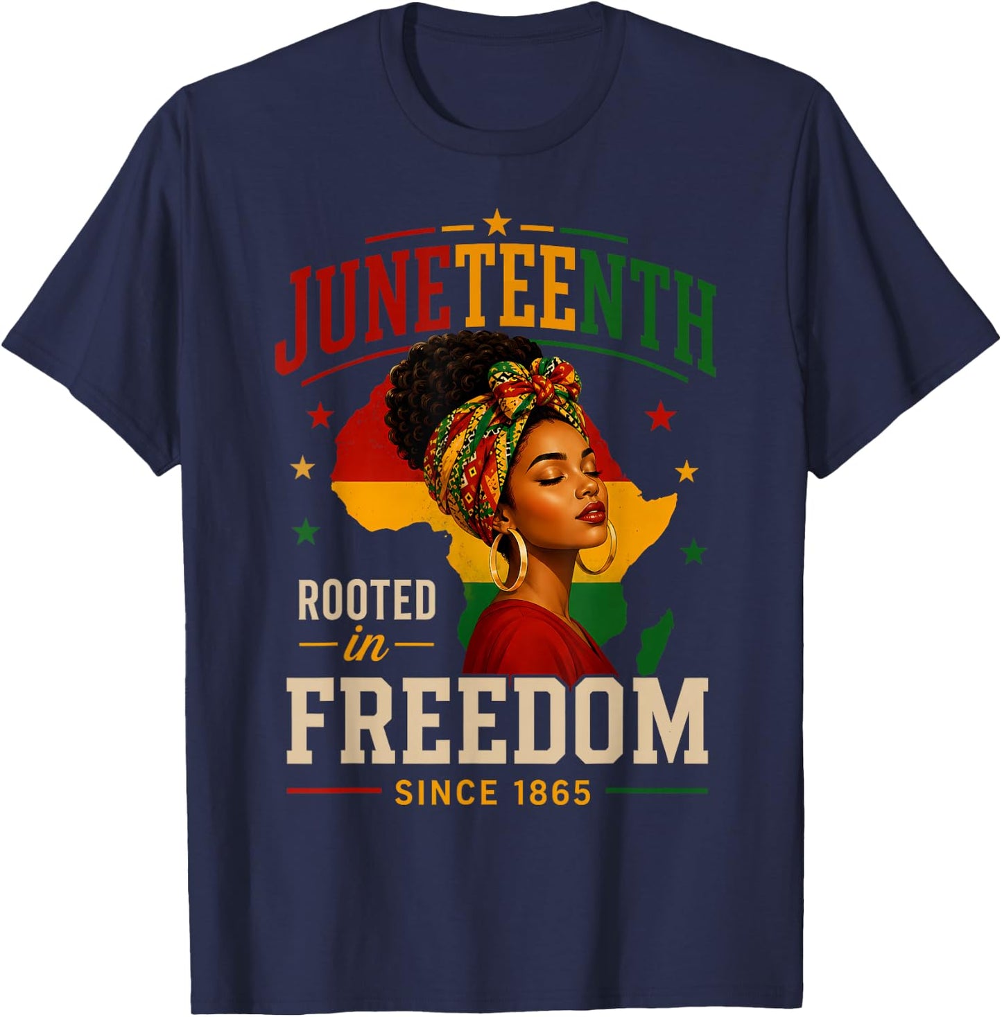 Juneteenth Shirts Women Rooted in Freedom Afro African T-Shirt - T-Shirt | Navy