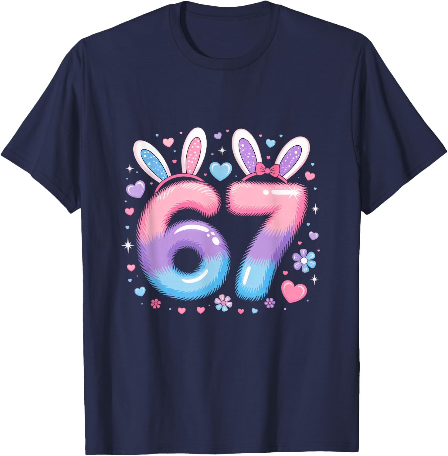 67 Six Seven Girls Youth Purple Pink Bunny 67 T-Shirt - T-Shirt | Navy