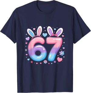 67 Six Seven Girls Youth Purple Pink Bunny 67 T-Shirt - T-Shirt | Navy