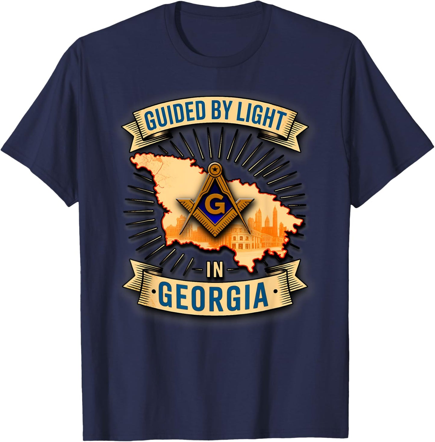 Masonic_symbol with"GUIDED_BY LIGHT in_Georgia"S&C T-Shirt - T-Shirt | Navy