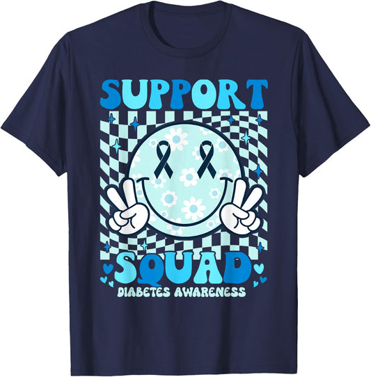 Support Squad Diabetes Awareness Shirt Blue Smile T1D Type 1 T-Shirt - T-Shirt | Navy
