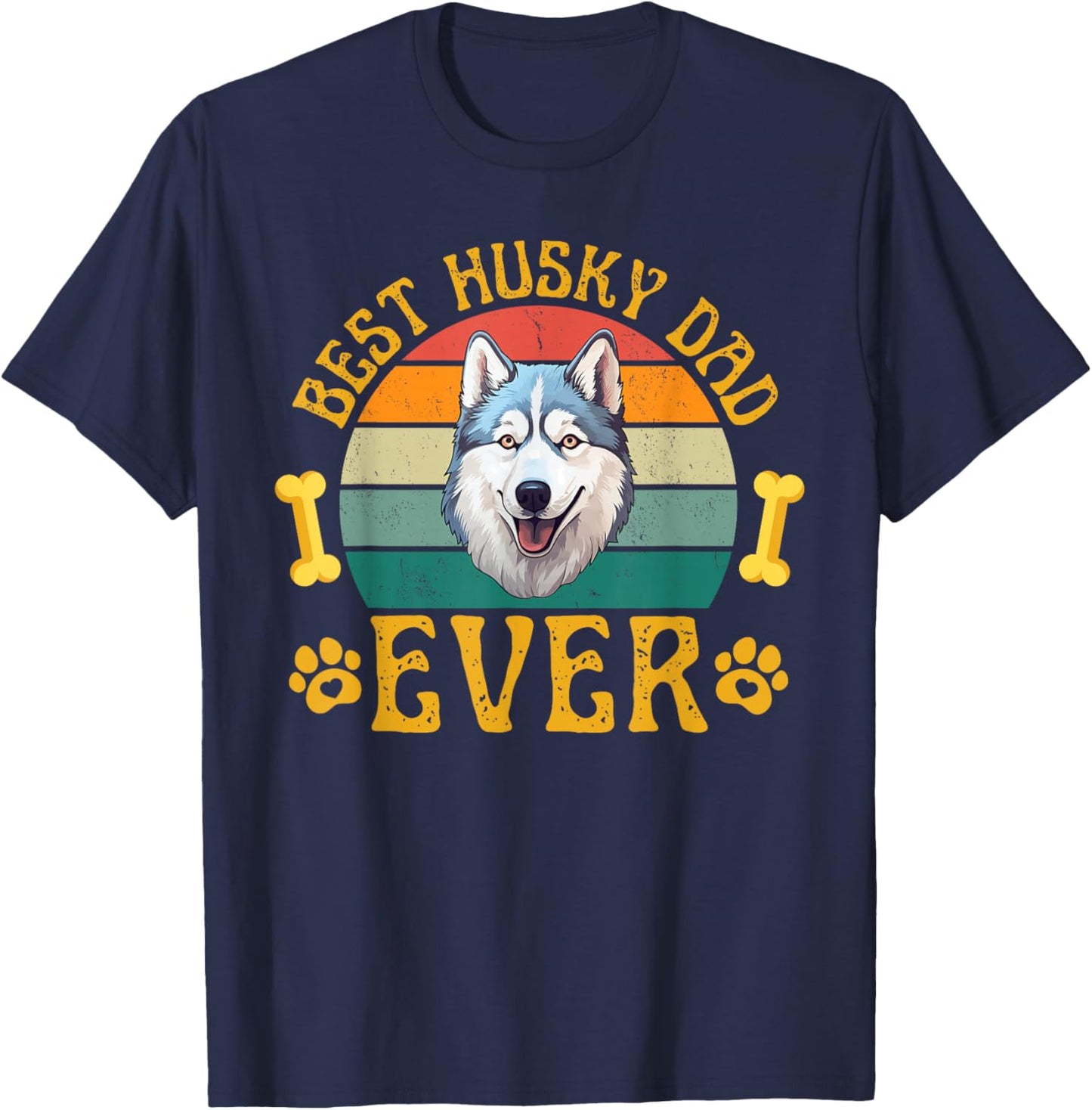 Best Husky Dad Ever, Funny Husky Father Retro T-Shirt - T-Shirt | Navy
