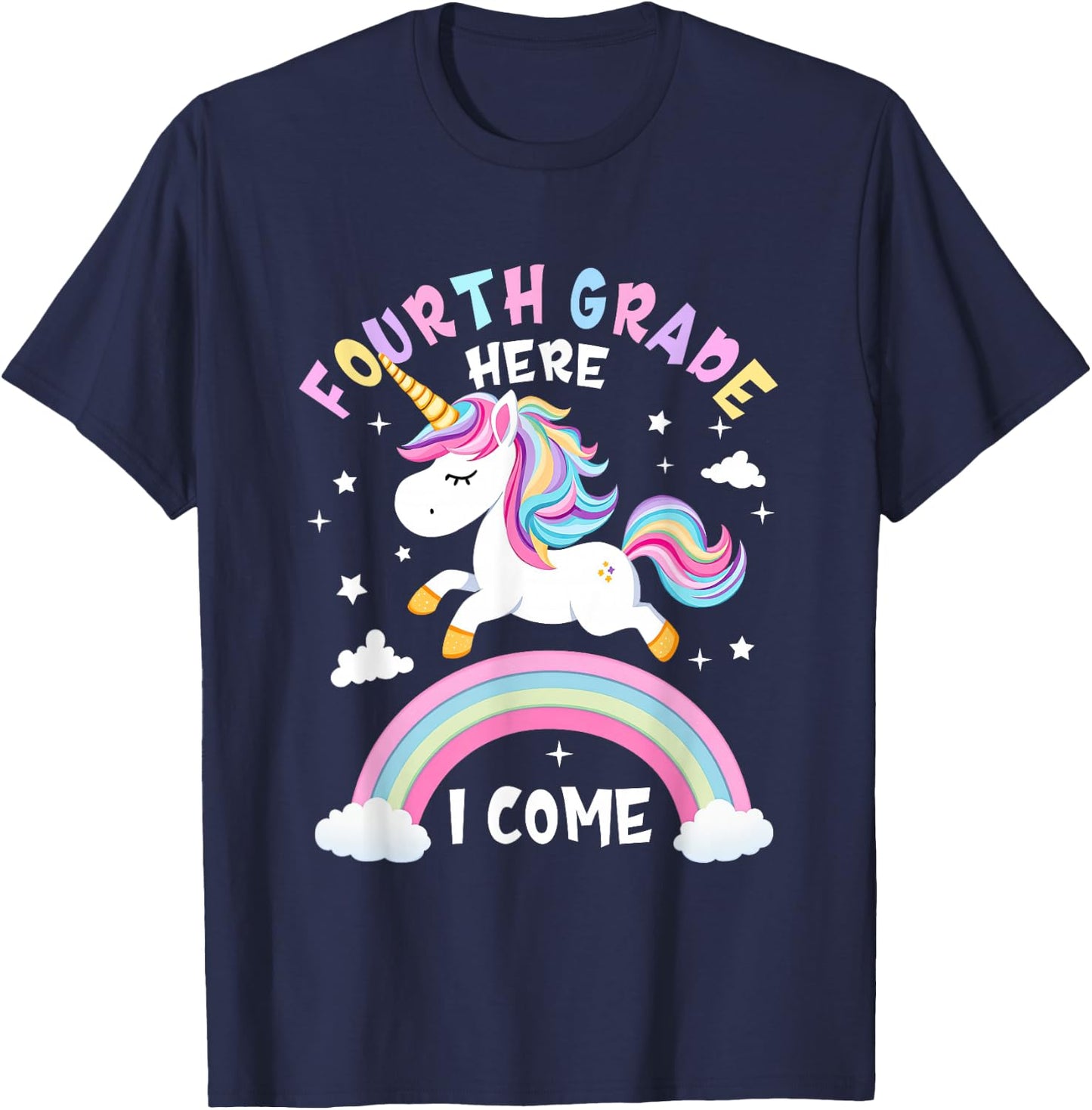 Fourth Grade Here I Come Unicorn First Day of 4th Grade Girl T-Shirt - T-Shirt | Navy